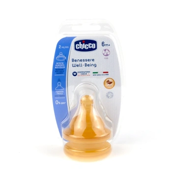 Chicco Tetină Physiologic anticolici, latex, flux terci, 6+, 2buc (208542) (TVA=8%)