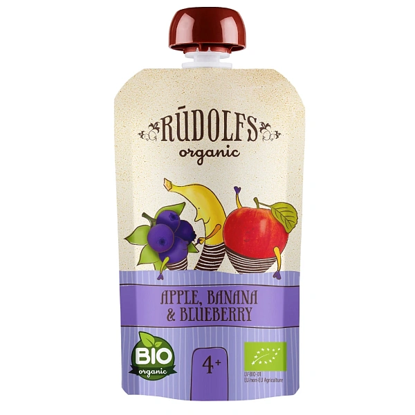 Rudolfs Organic Pouch Mere, banane, afine 110g (4+)