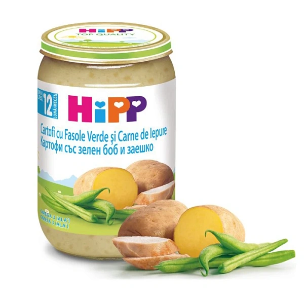 Hipp 6853 Pireu cartof cu fasole verde și iepure 220g Hipp 6853 Pireu cartof cu fasole verde și iepure 220g