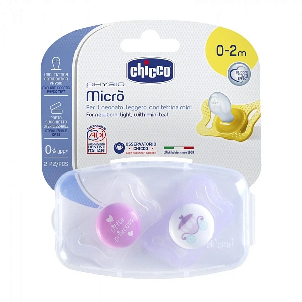 Chicco Suzetă ortodontică silicon pentru fetițe, 0+, 2 buc (729301/7483011)