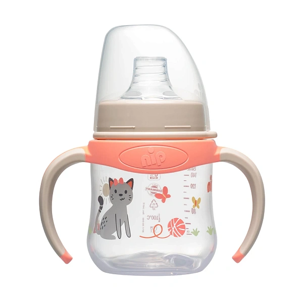 NIP Sticluta de antrenament plastic, oranj, (6+luni)150ml NIP Sticluta de antrenament plastic, oranj, (6+luni)150ml