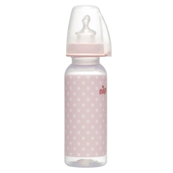 NIP Trendy Biberon din plastic, roz, tetina anatomică, anti-colici, silicon, flux M, mărimea 1, (0-6