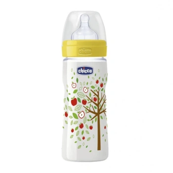 Chicco Biberon plastic Well Being tetină silicon, flux rapid, romantic 0%BPA, 4+, 330 ml (206353)