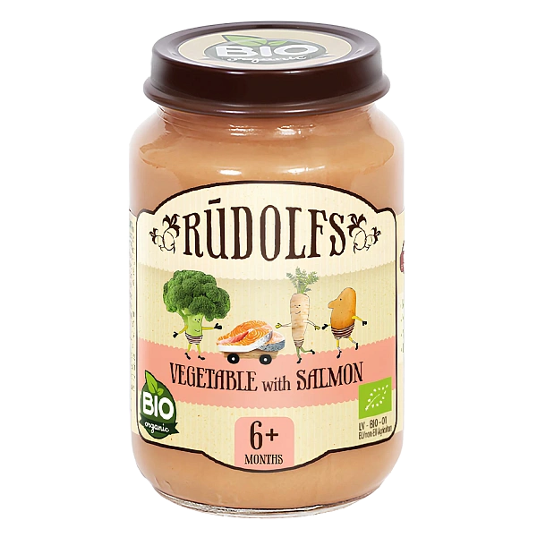 Rudolfs Organic Piure Legume cu somon 190g (6+) Rudolfs Organic Piure Legume cu somon 190g (6+)