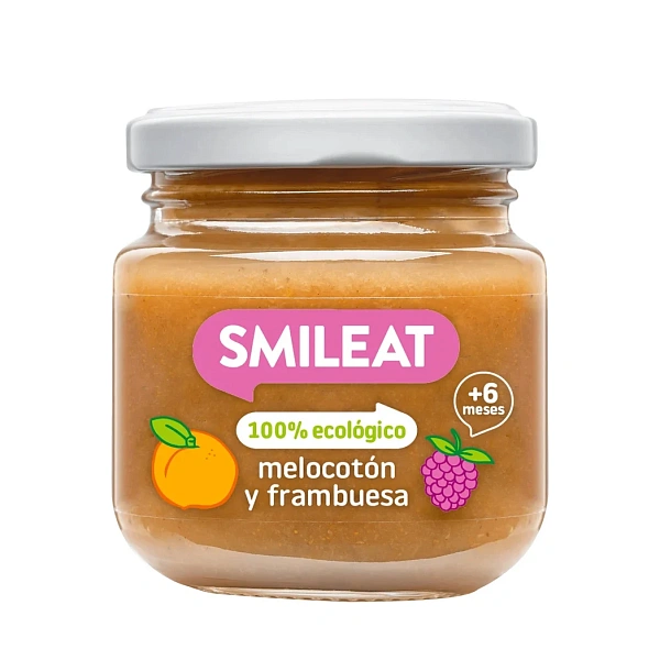 Smileat Piure organic din piersic și zmeură, 6luni+, 130g Smileat Piure organic din piersic și zmeură, 6luni+, 130g