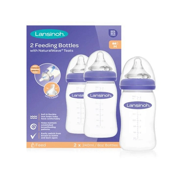 Lansinoh Biberon din plastic, tetină silicon, flux mediu, 0% BPA, 2buc, 3+, 240ml (75850)