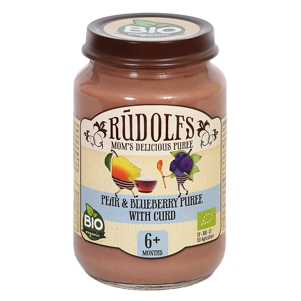 Rudolfs Organic Piure Pere și afine cu brânză 190g (6+)