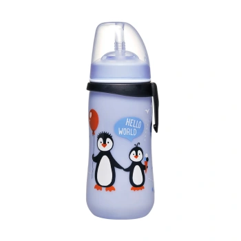 NIP Cana cu pai plastic, albastru, 330ml