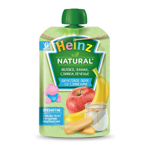 Heinz Pireu din mere, banane, biscuiti cu smantana dulce pouch 90g