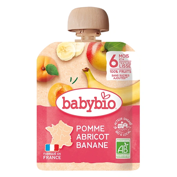 Babybio Pouch din mere, caise și banane (6+) 90g
