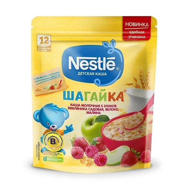 Nestle Terci Shagaica 5 cereale+căpșună, zmeură, măr 220g Nestle Terci Shagaica 5 cereale+căpșună, zmeură, măr 220g
