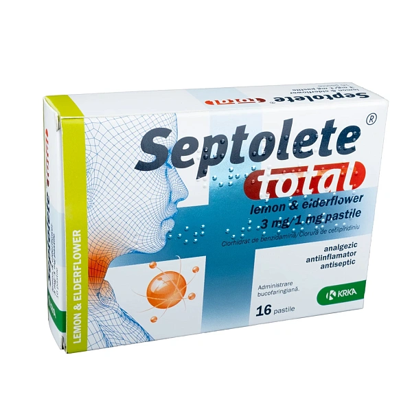 Septolete total lemon & elderflower 3 mg/1 mg  pastile  N8x2 Septolete total lemon & elderflower 3 mg/1 mg  pastile  N8x2