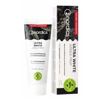 Nordics Natural Pastă de dinți Ultra White Jungle Fruit cu ”smalț lichid” 75ml