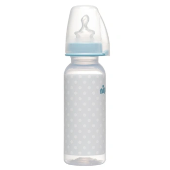 NIP Trendy Biberon din plastic, albastru, tetina anatomică, anti-colici, silicon, flux M, mărimea 1,