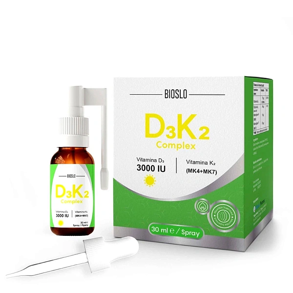 Bioslo Vitamin D3K2 Complex 3000UI 30ml spray bucof./pic.orale cu pipetă