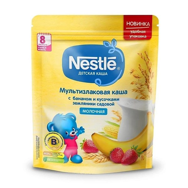 Nestle Terci cu lapte din cereale cu banană și căpșună 220g Nestle Terci cu lapte din cereale cu banană și căpșună 220g