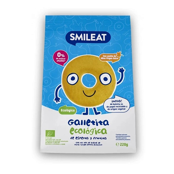 Smileat Biscuiți cerculețe din grâu spelt și măr +6 luni , 220gr Smileat Biscuiți cerculețe din grâu spelt și măr +6 luni , 220gr