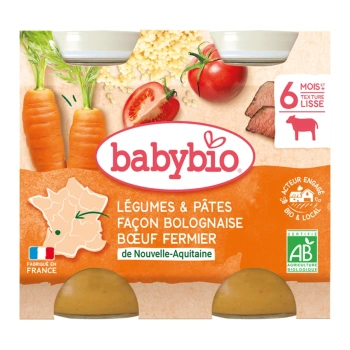 Babybio Piure din legume, paste Bolognese și carne de vită (6+) 2x200g