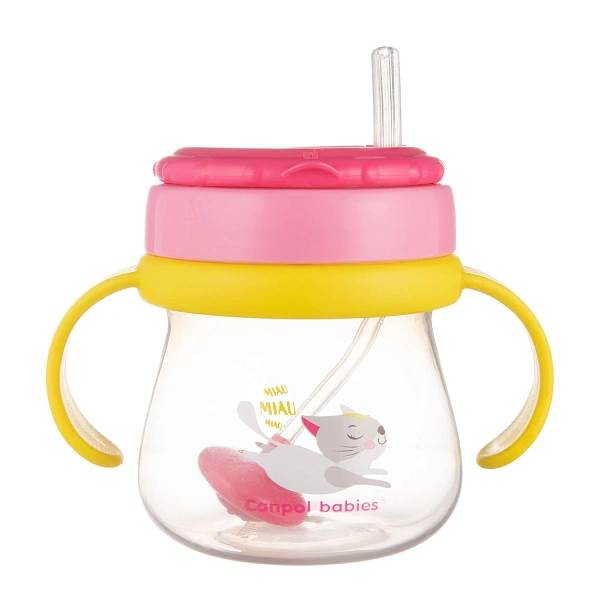 Canpol Baby 56/520 Cană sport cu pai din silicon și greutate Cat 250 ml Canpol Baby 56/520 Cană sport cu pai din silicon și greutate Cat 250 ml