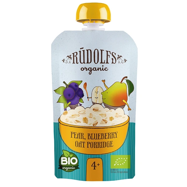 Rudolfs Organic Pouch Pere, afine și ovaz 110g (4+)
