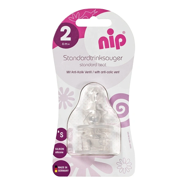 NIP Standard Tetina silicon anatomică, anti-colic, mărimea 2, (6+ luni) flux S N2 NIP Standard Tetina silicon anatomică, anti-colic, mărimea 2, (6+ luni) flux S N2