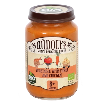 Rudolfs Organic Piure Legume cu paste și carne de pui 190g (8+)