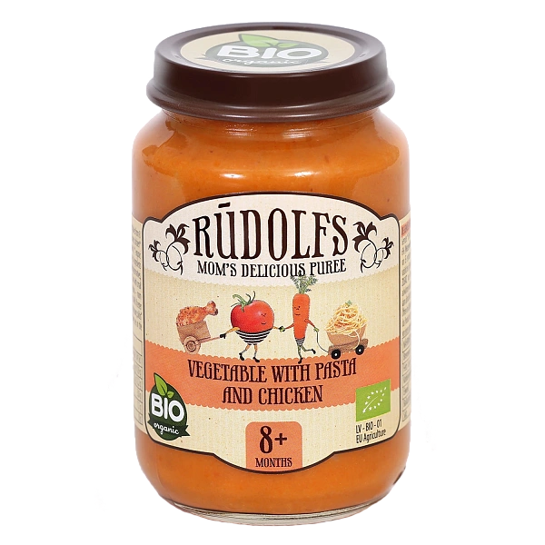 Rudolfs Organic Piure Legume cu paste și carne de pui 190g (8+) Rudolfs Organic Piure Legume cu paste și carne de pui 190g (8+)