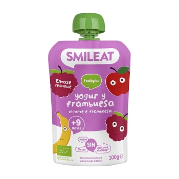 Smileat Pouch organic din zmeură și iaurt grecesc,+9 luni
