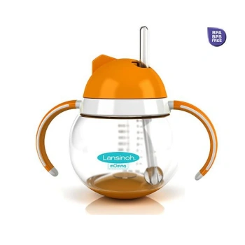 Lansinoh-mOmma Canuță cu pai, cu mînere, orange, 12+, 250ml (75330)