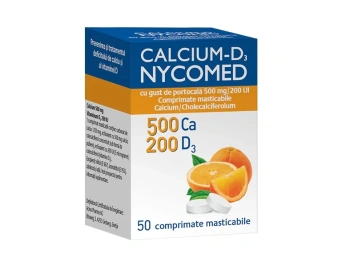 Calciu D3 500mg+200UI comp. mast. cu gust de portocala N50 (Nycomed)