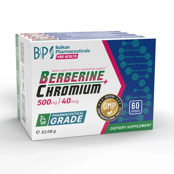 Berberine 500mg + Chromium 40mg caps. N60