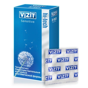 Prezervative Vizit N12 "Hi-Tech" Senzitive (cu forme anatomice)