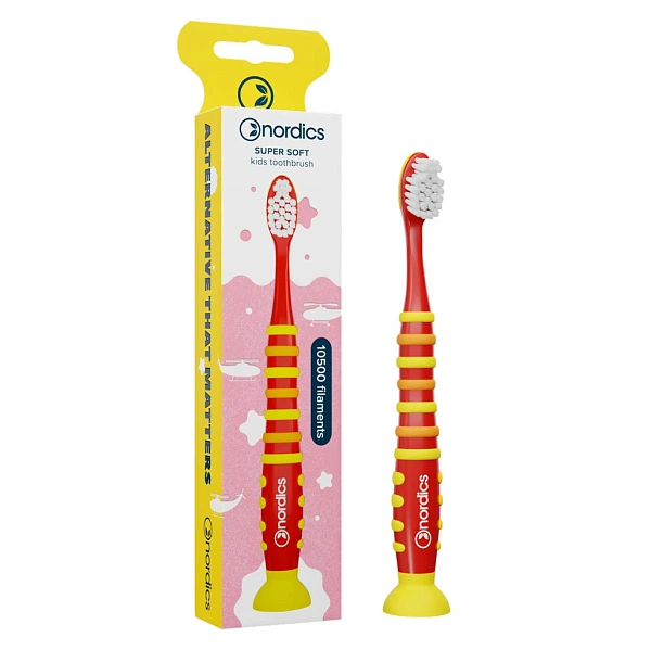 Nordics Periuță de dinți pentru copii Rocket (roșu+galben), moale (10500) 4ani+