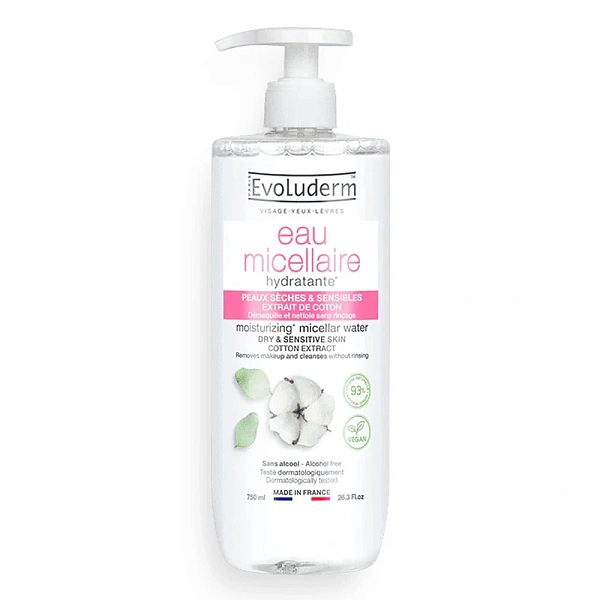 Evoluderm Apă micelară Cotton pentru piele uscată și sensibila (cu pompă) 750ml Evoluderm Apă micelară Cotton pentru piele uscată și sensibila (cu pompă) 750ml