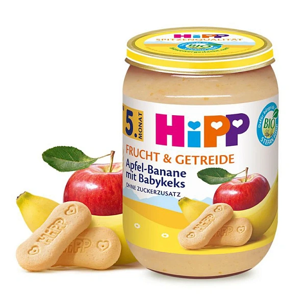 Hipp 4710 Pireu măr,banane,biscuiti și griu (5 luni) 190g