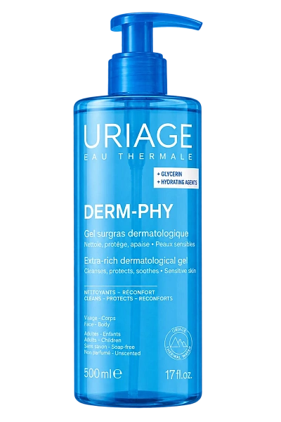Uriage Derm-Phy Gel extra-rich pentru curățarea pielii (față, corp) 500ml