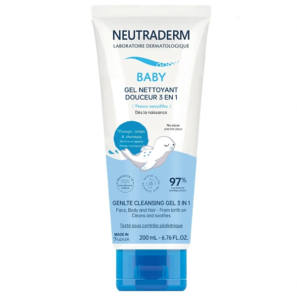 NEUTRADERM Baby Gel de curățare 3in1 pentru fata, corp, păr pentru copii 0+, 200ml