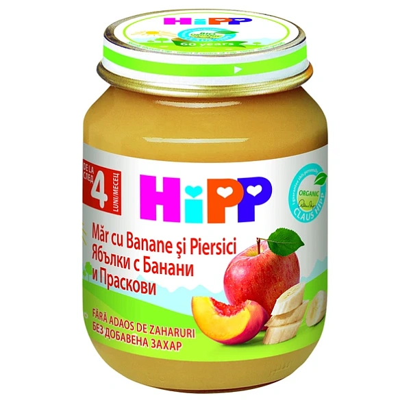 Hipp 4283 Pireu de fructe Banane,piersici,mere (4 luni) 125g
