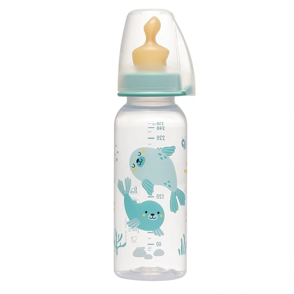 NIP Family Biberon din plastic, flux S, verde, tetina anatomică, anti-colici, latex, marime 1, 250ml