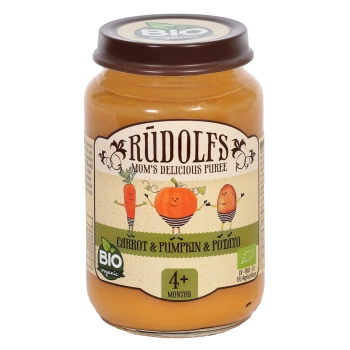 Rudolfs Organic Piure Morcovi, dovleac, cartofi 190g (4+)