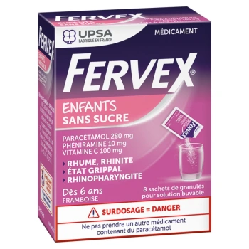 Fervex pentru copii fără zahăr 280mg/100mg/10mg gran.sol.orala N8