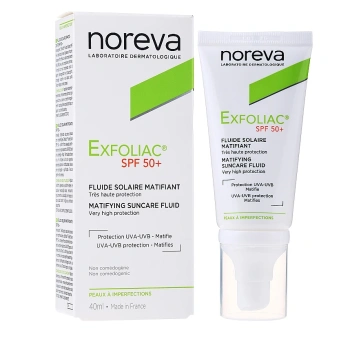 Noreva EXFOLIAC Cremă SPF 50 (protecția solară pentru ten problematic), 40 ml.