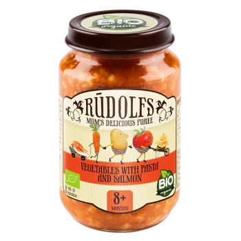 Rudolfs Organic Piure Legume cu paste și somon 190g (8+)