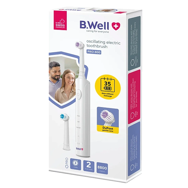 B.Well Sonic Perie electrica albă (2 perii, USB cablu, husă,fără adapter) (PRO-800)