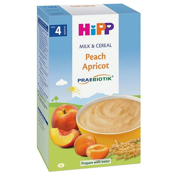 Hipp 2983 Terci prebiotic cu lapte, orez-porumb, piersic și caise (4 luni) 250g Hipp 2983 Terci prebiotic cu lapte, orez-porumb, piersic și caise (4 luni) 250g