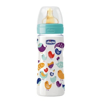 Chicco Biberon plastic Well Being, tetină latex, flux reglabil, 0%BPA, 0+, 250ml (707600)