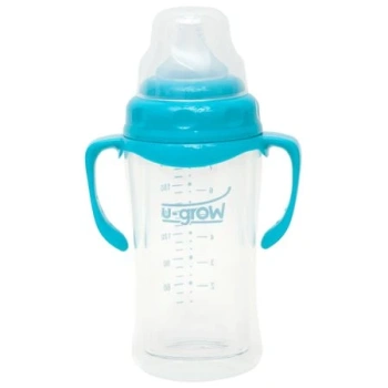U-Grow Biberon 6-9 luni din Sticla 240ml Gat Larg cu Protectie Plastic Moale A-1078