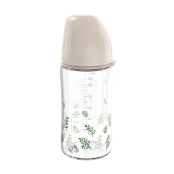 NIP Cherry Green Biberon cu gat larg, bej, sticla, tetina rotunda, latex, anti-colic, universal, 0+, NIP Cherry Green Biberon cu gat larg, bej, sticla, tetina rotunda, latex, anti-colic, universal, 0+,