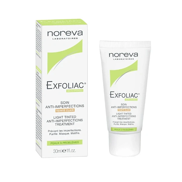 Noreva EXFOLIAC Cremă tratamentul acneei + fon de ten deschis 30 ml