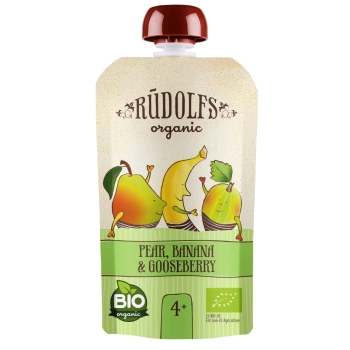 Rudolfs Organic Pouch Pere, banane și agris 110g (4+)